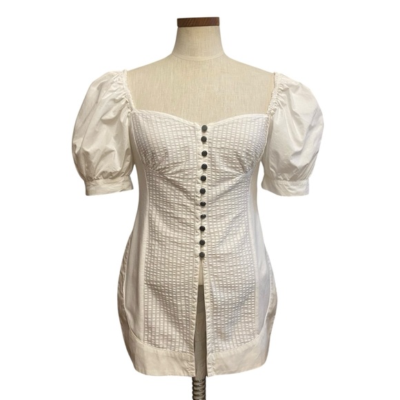 Anthropologie Tops - Anthropologie Maeve White Puff Sleeve Sweetheart Top Sz S